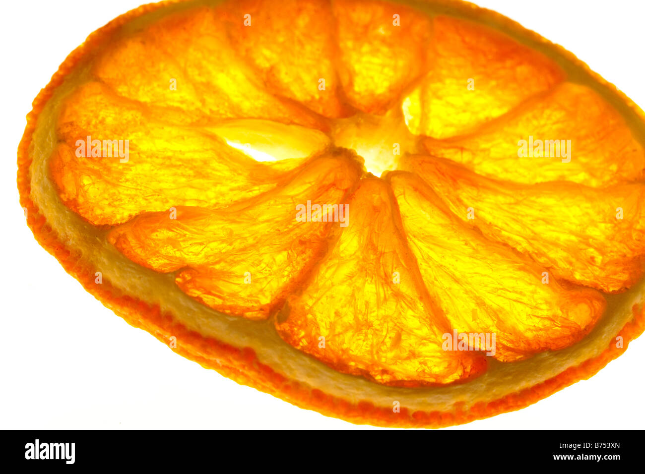 Eine Orangenscheibe dehydriert Stockfoto