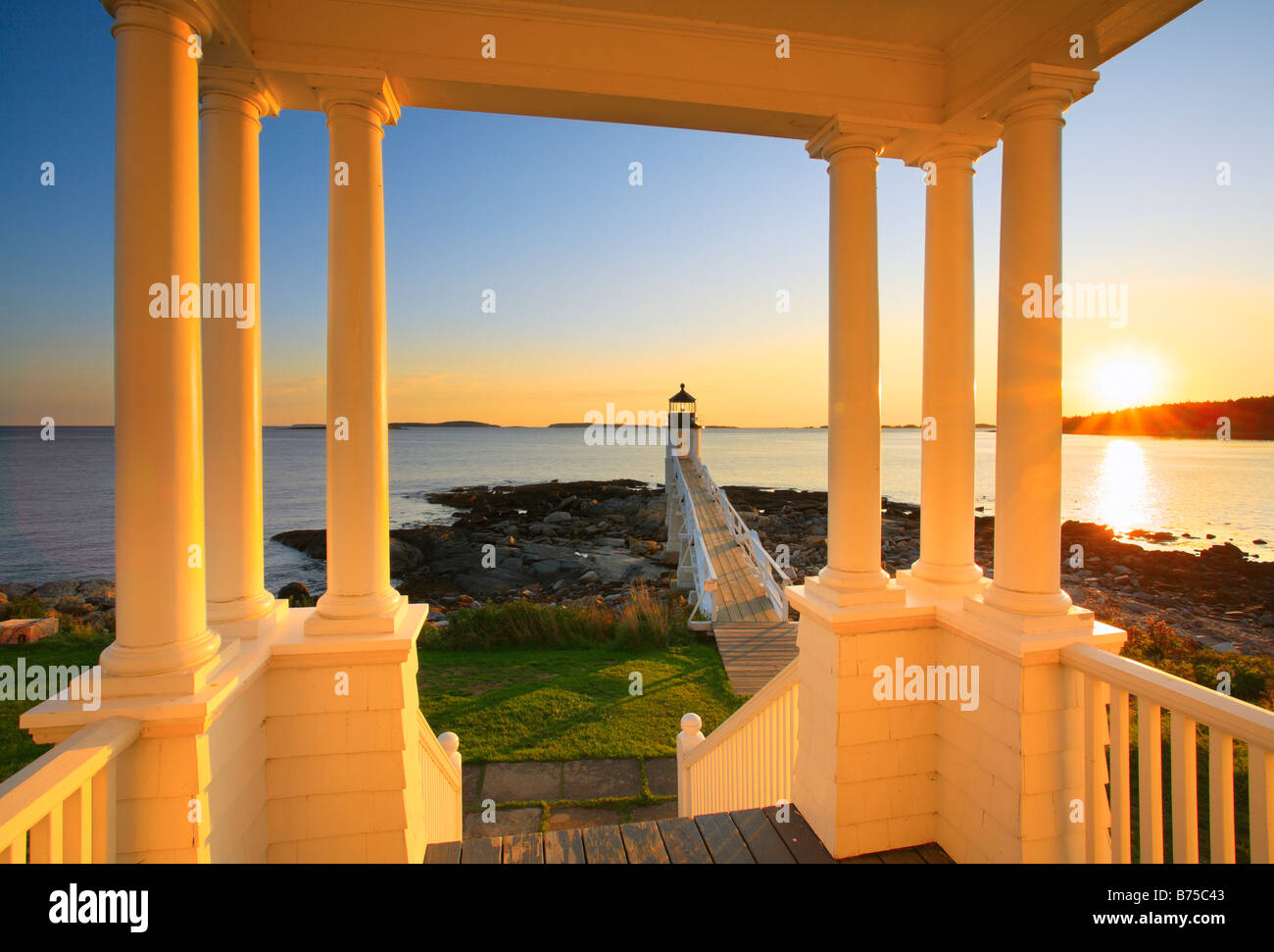 Marshall Point Light bei Sonnenuntergang, Port Clyde, Maine, USA Stockfoto