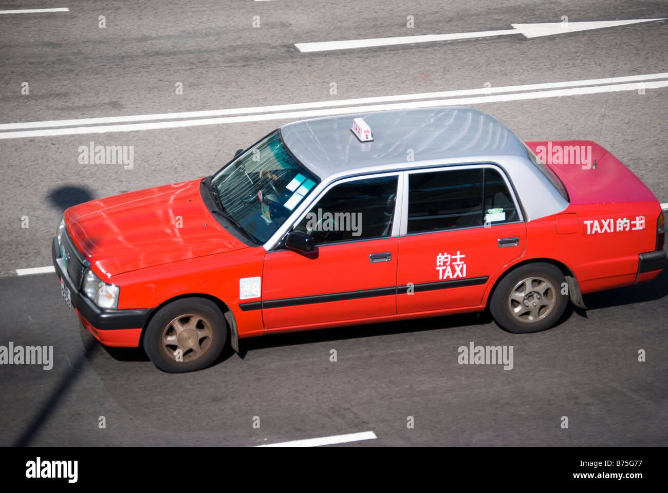 Rote Taxis, Central Pier, Sheung Wan, Hong Kong Island, Victoria Harbour, Hongkong, China Stockfoto