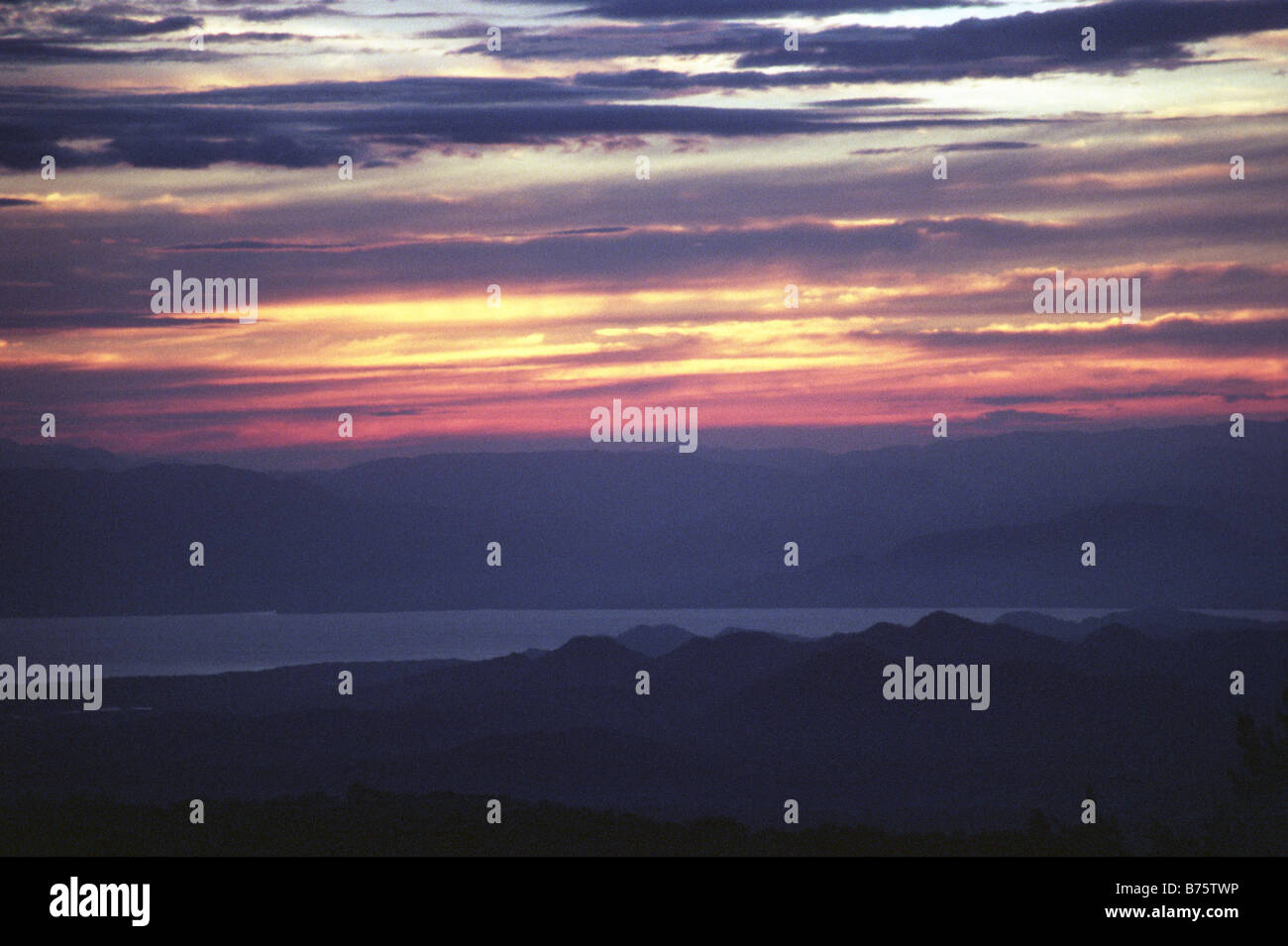 Sonnenuntergang über dem Pazifik, genommen von Santa Elena, Costa Rica Stockfoto