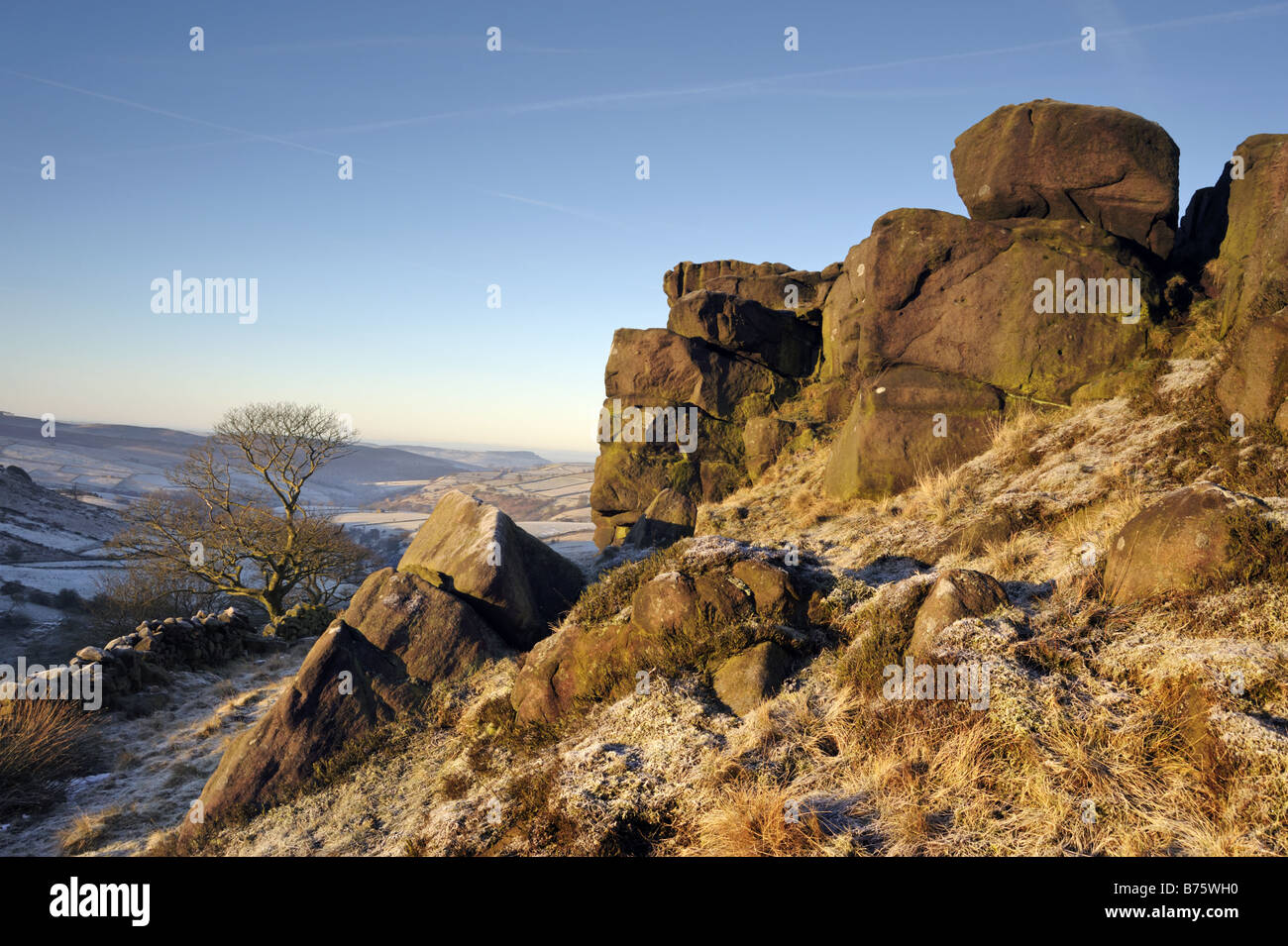 Frühen Herbstmorgen Axt Rand nahe dem Dorf von Blitz, Peak District National Park, UK Stockfoto