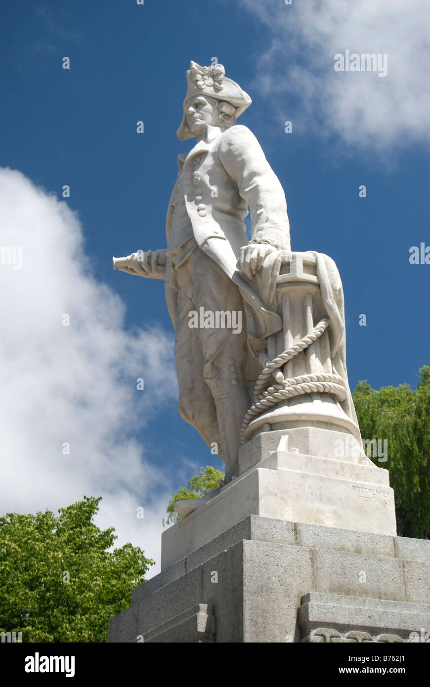 Kapitän James Cook Statue, Victoria Square, Christchurch, Canterbury, Neuseeland Stockfoto