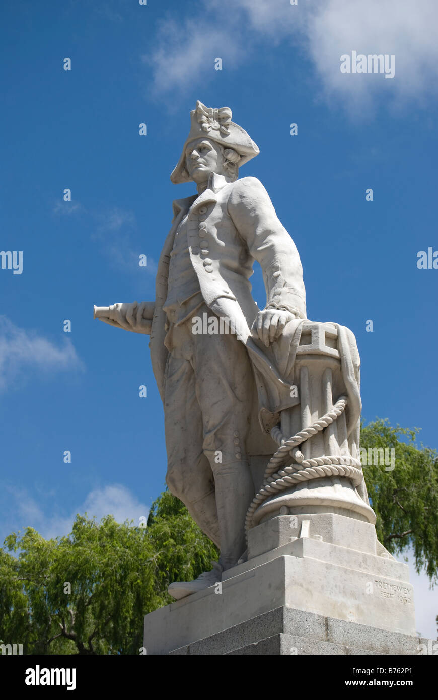 Kapitän James Cook Statue, Victoria Square, Christchurch, Canterbury, Neuseeland Stockfoto