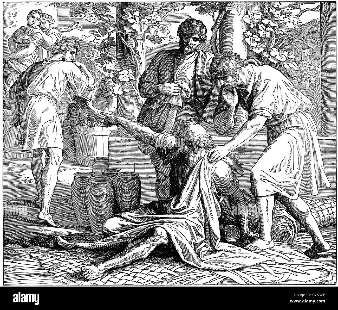 Noah und seine Söhne Japhet, Sem und Cham Stockfoto