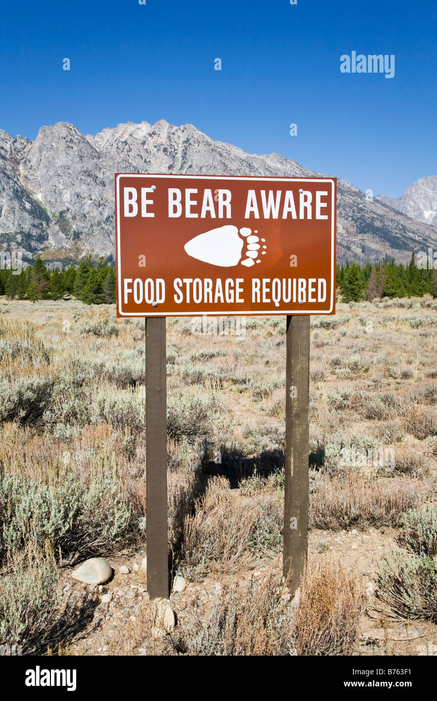 Ein Bär Warnzeichen im Grand Teton National park Stockfoto