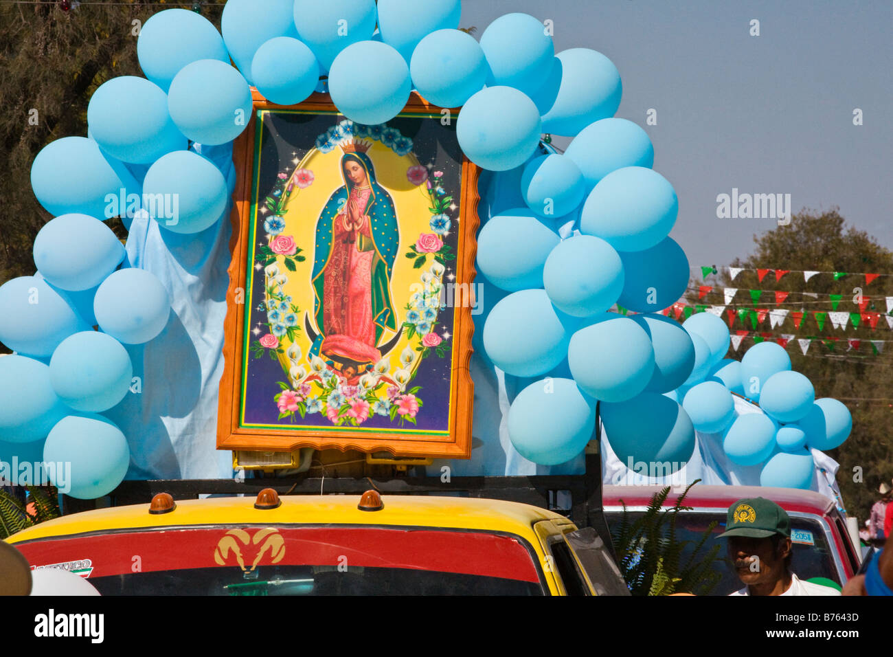 Ein Bild von der verehrten Virgen de GUADALUPE während ihr Festival im Dezember LOS RODRIGUEZ GUANAJUATO Mexiko Stockfoto