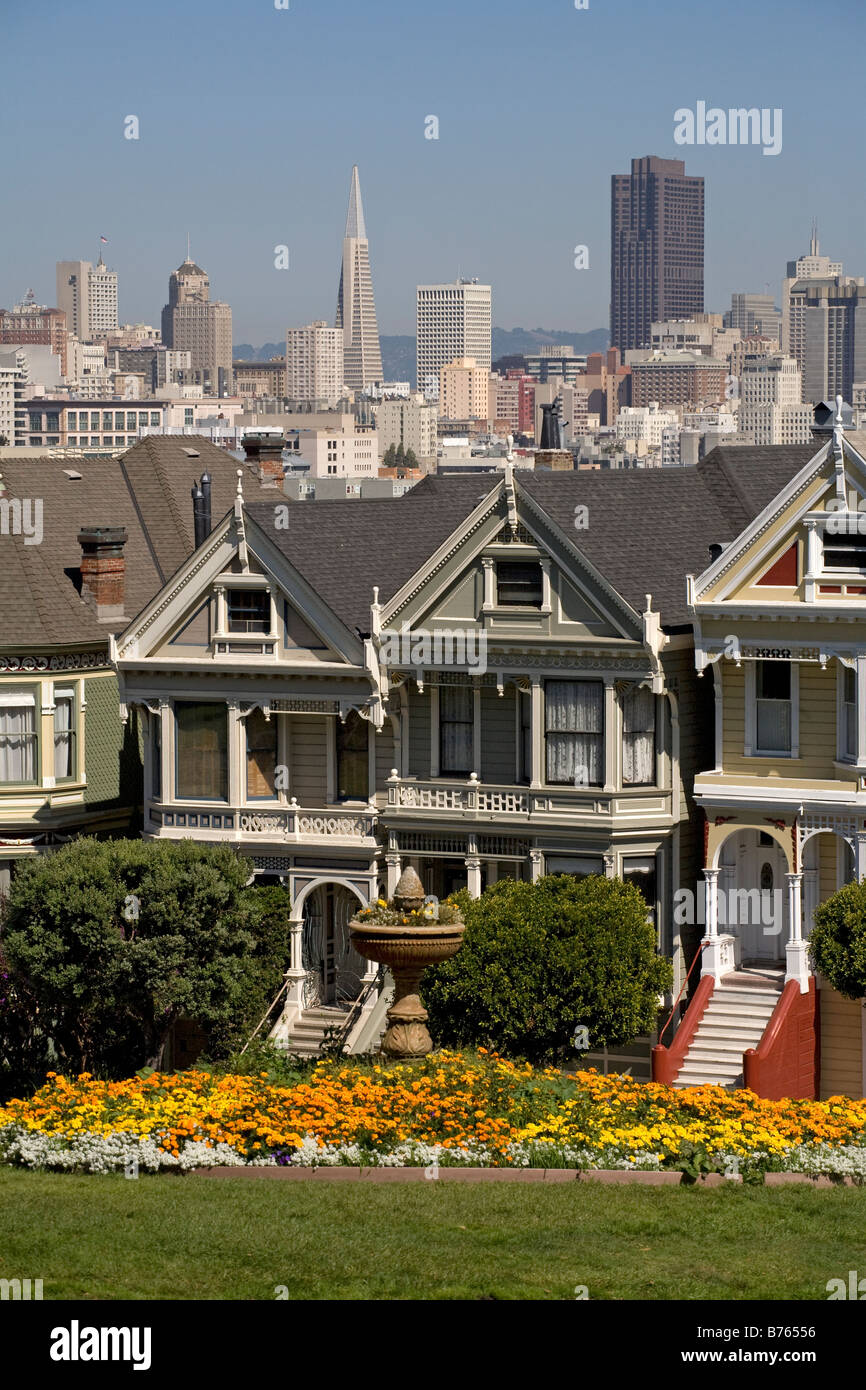 Zeile des viktorianischen Häuser am 712-720 Steiner Street, San Francisco, Kalifornien, USA Stockfoto