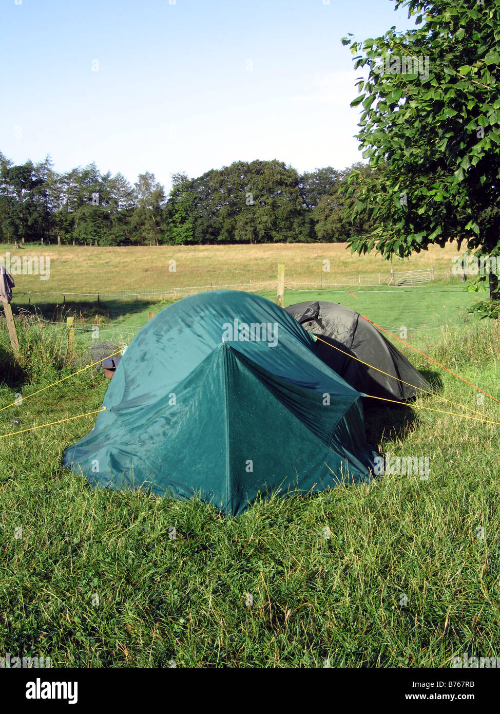 Zelten auf dem Campingplatz in der schottischen Landschaft Stockfoto