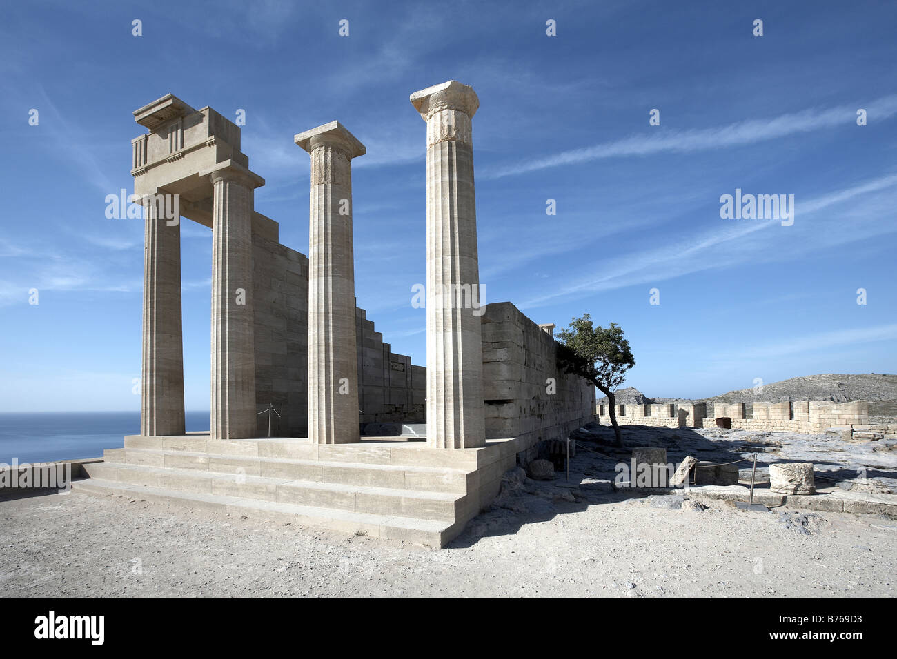 Tempel der Athena Lindia Acropolis Lindos Rhodos Griechenland Stockfoto