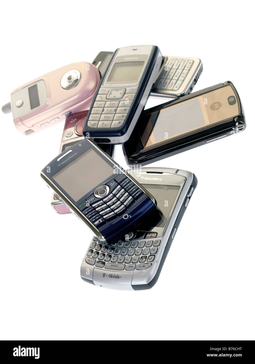 Sammlung oder Stapel der alten Gestern Technologie Mobile Handys aus Datum nicht mehr verwendet oder als Kommunikationstechnologie Fortschritte wollte Stockfoto