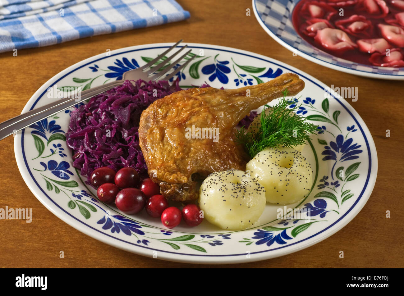 Ente mit Rotkohl Borschtsch-Suppe polnisches Essen Stockfotografie - Alamy