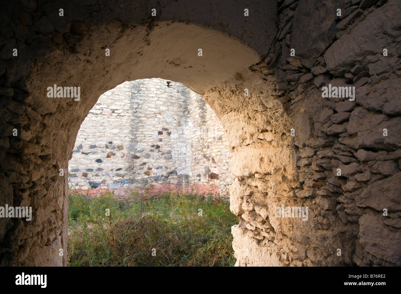 Gewölbten STEINMAUER einer Kirche Ruine in MINERAL DE POZOS jetzt eine kleine Künstler Kolonie & touristische Destination GUANAJUATO Mexiko Stockfoto