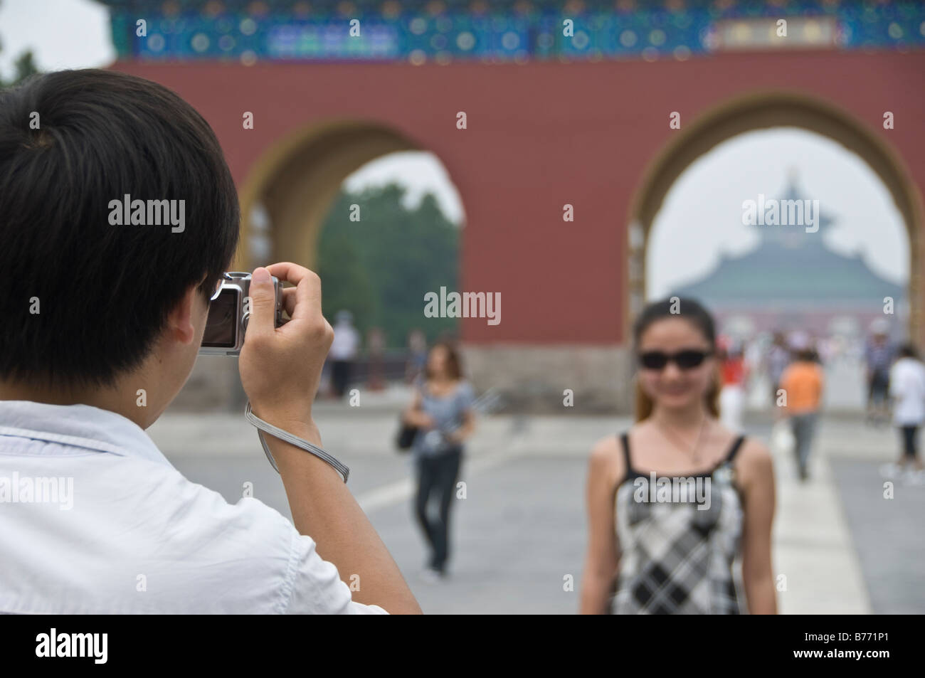 Chinesisches Ehepaar von Touristen, der Himmelstempel, Beijing, China. Stockfoto