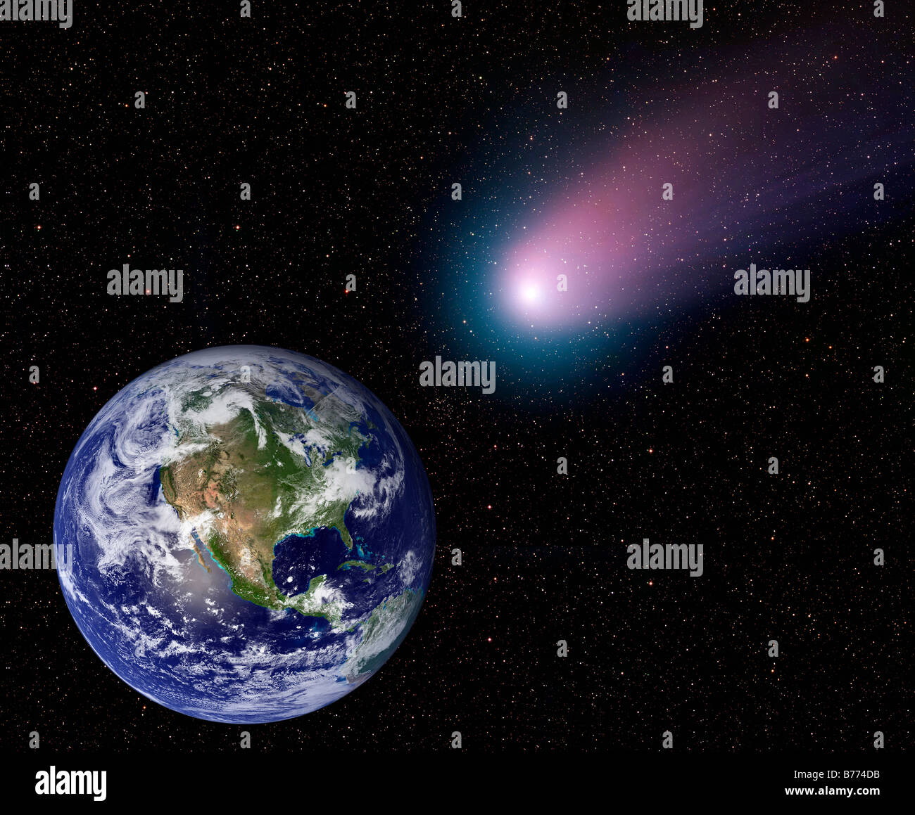 Digitalen Verbund von einem Kometen in Richtung Erde. Stockfoto