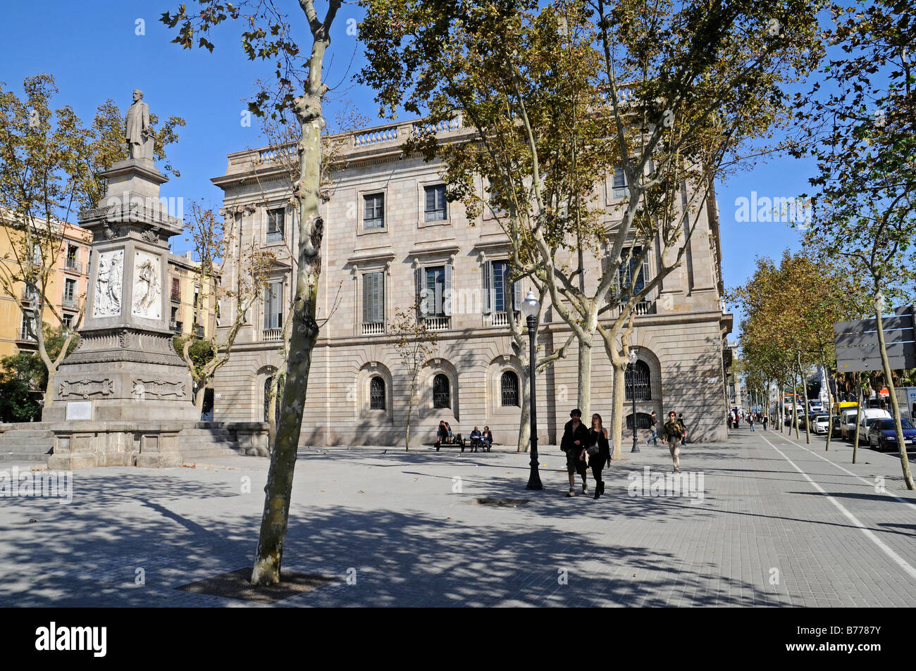 Denkmal, Antoni Lopez, Palacio De La Llotja de Mar, ehemalige Börse, Barcelona, Katalonien, Spanien, Europa Stockfoto