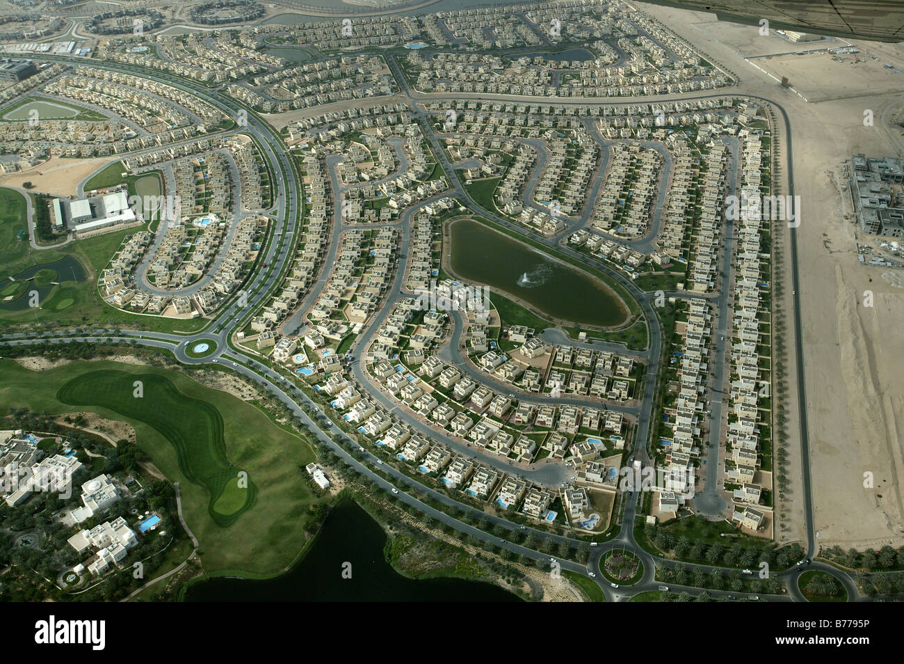 Luftbild, Wohngebiet, neue Dubai, Dubai, Vereinigte Arabische Emirate, Naher Osten Stockfoto
