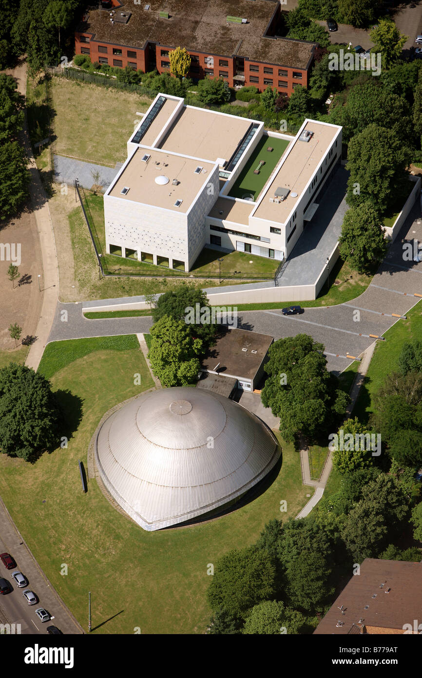 Luftaufnahme, jüdische Synagoge neben dem Planetarium, Bochum, Ruhr Gebiet, North Rhine-Westphalia, Deutschland, Europa Stockfoto