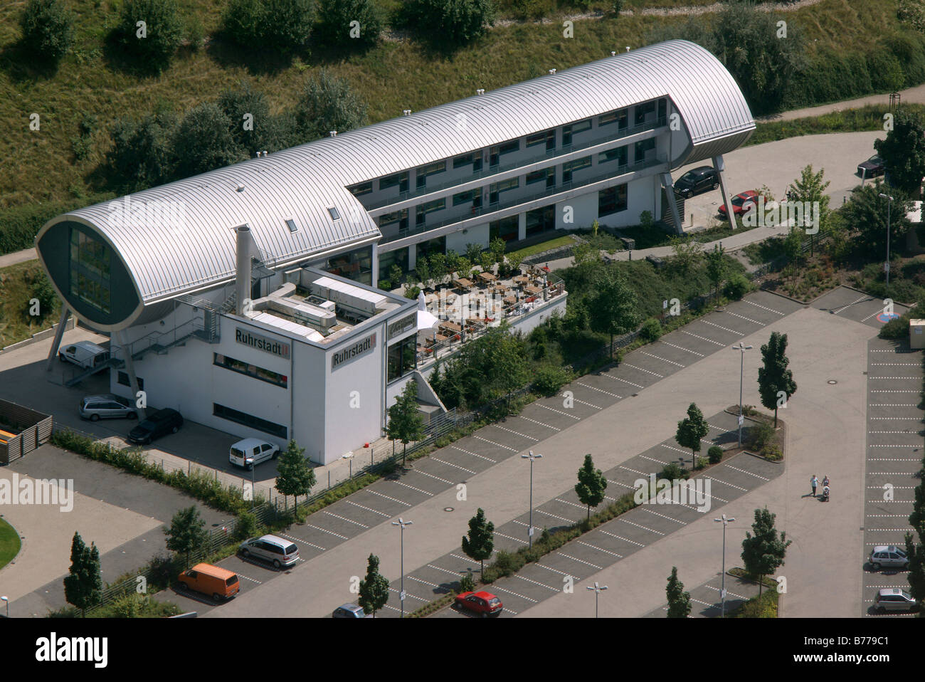 Luftaufnahme, Herberge, Hotel im Bezirk, Bottrop-Boy, Ruhr und Umgebung, Nordrhein-Westfalen, Deutschland, Europa Stockfoto