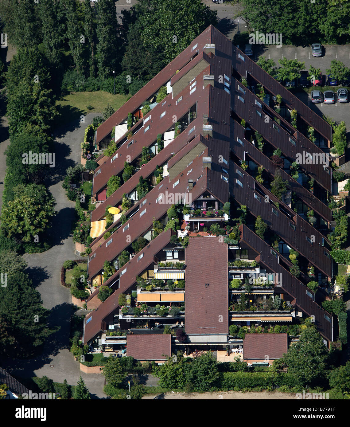 Luftbild, pyramidalen Reihenhaus bauen, Gebäude, Presse Siedlung, Marl, Ruhrgebiet, Nordrhein-Westfalen, Deutschland Stockfoto