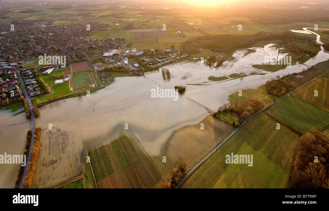 Luftbild, Überschwemmungen, Hochwasser Stever, Münsterland, Ruhr und Umgebung, Nordrhein-Westfalen, Deutschland, Europa Stockfoto