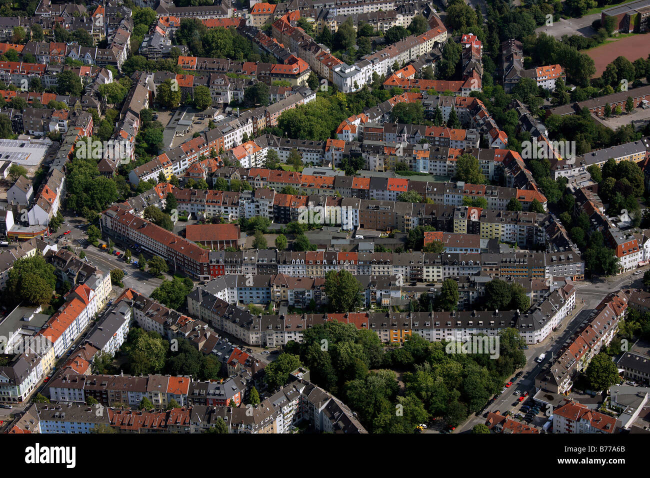 Luftbild, Blöcke von Mietskasernen, Rüttenscheid, Essen, Ruhrgebiet, Nordrhein-Westfalen, Deutschland, Europa Stockfoto