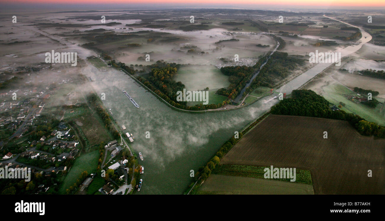 Luftbild, Dattelner Meer, Kanal Kreuzung den Dortmund-Ems-Kanal und der Wesel-Datteln-Kanal, Datteln, Ruhr dis Stockfoto