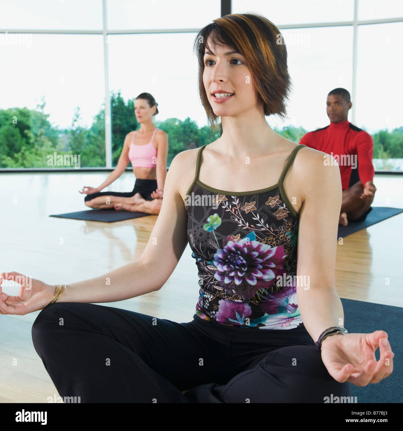 Yoga Klasse Lotus-pose Stockfoto