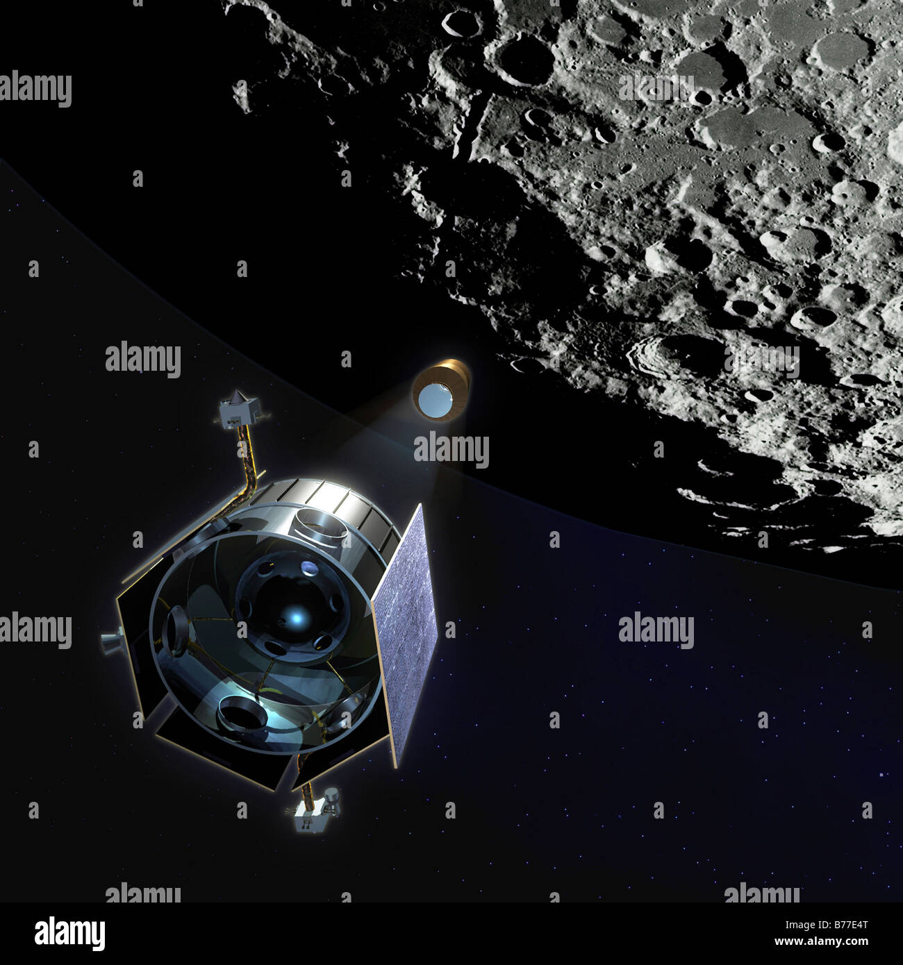 Die Lunar CRater Observation und Sensing Satellite (LCROSS). Stockfoto