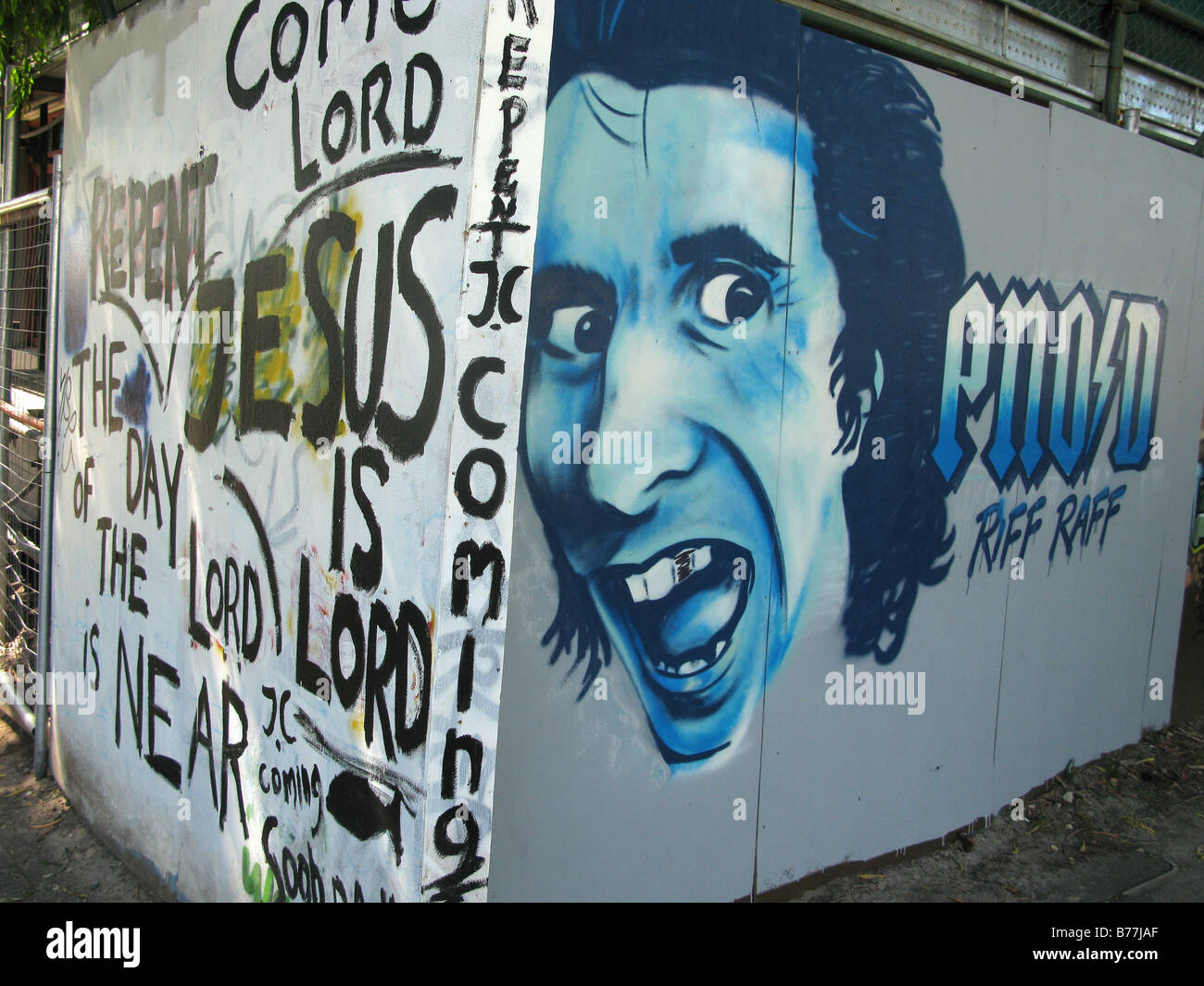 Jesus-Art und Graffiti in Byron Bay Australien Stockfoto