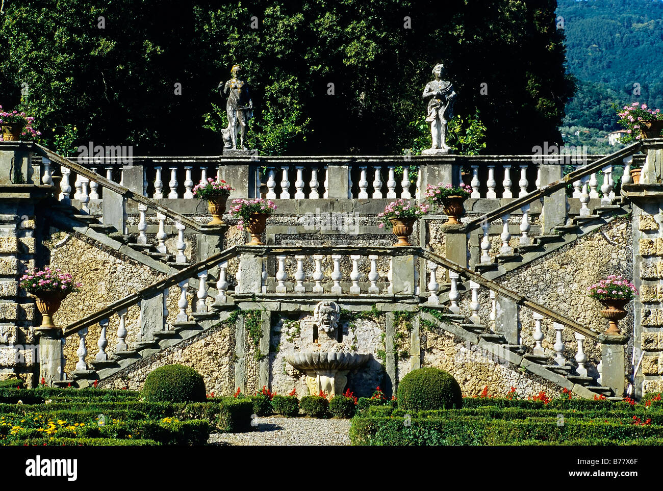 Villa Torrigiani di Camigliano, Garten im barocken Stil, Treppe