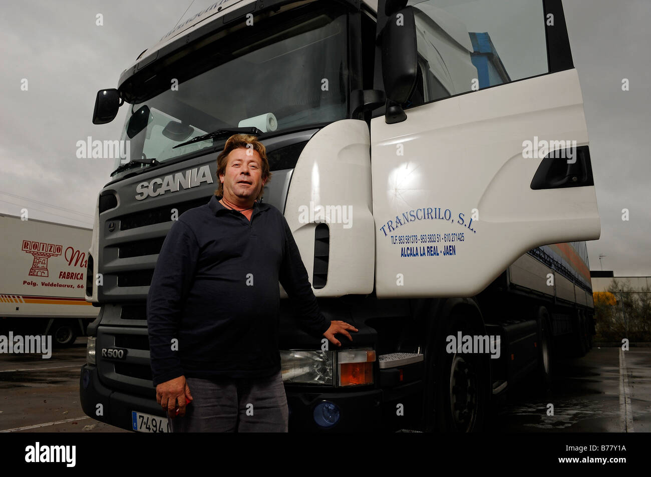 Elias Calyo von Spanien auf einem Trucker Parkplatz außerhalb von Madrid Spanien Stockfoto