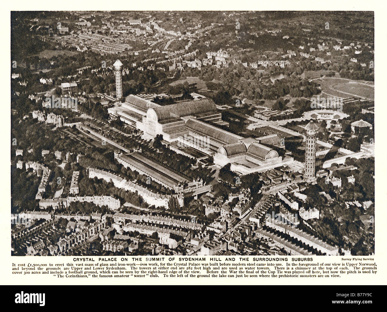 Crystal Palace Sydenham 1925 Luftaufnahme der Ausstellungshalle Glas zog vom Hyde Park entfernt und brannte im Jahre 1936 Stockfoto