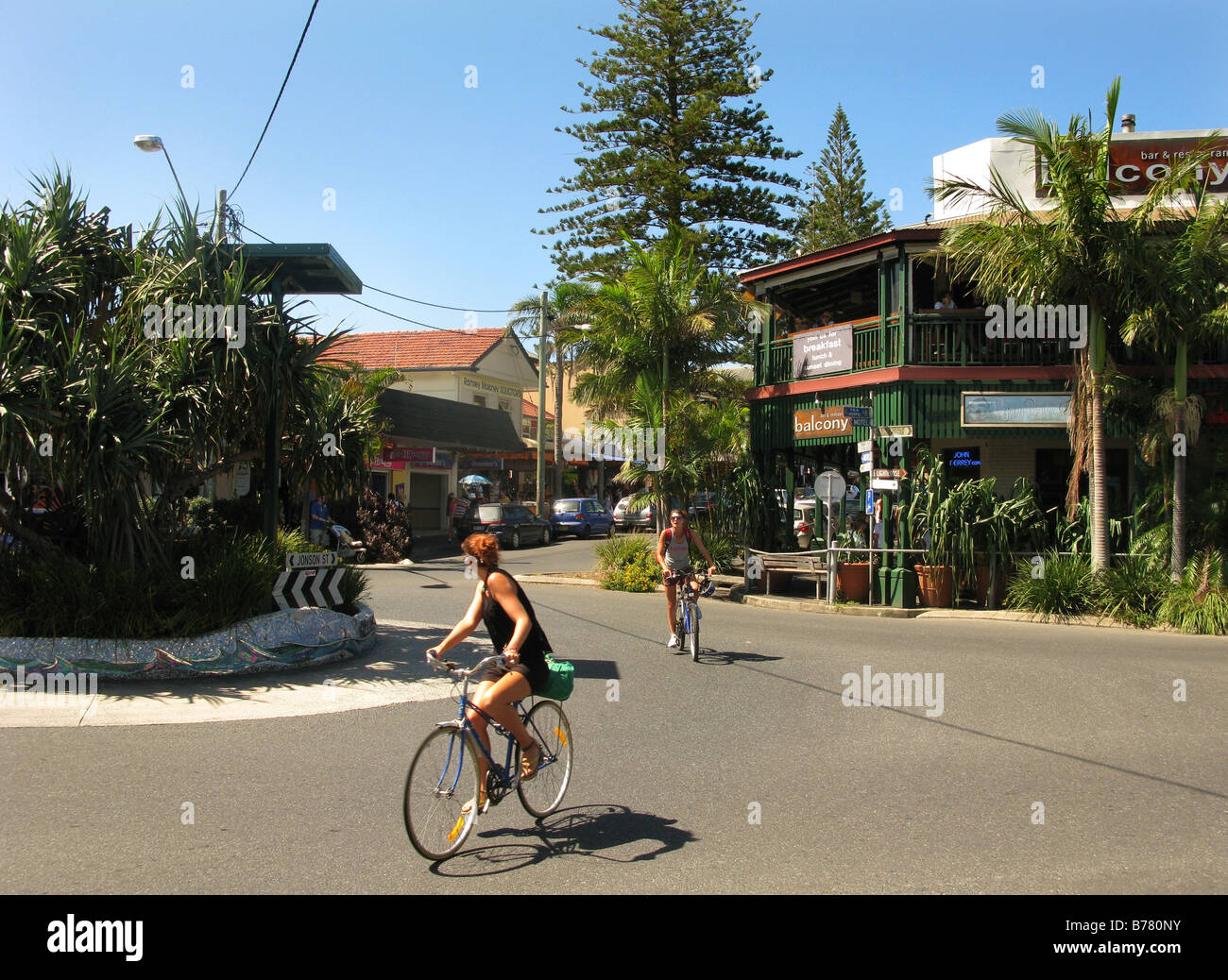Backpacker Radfahrer in Byron Bay Australien Stockfoto