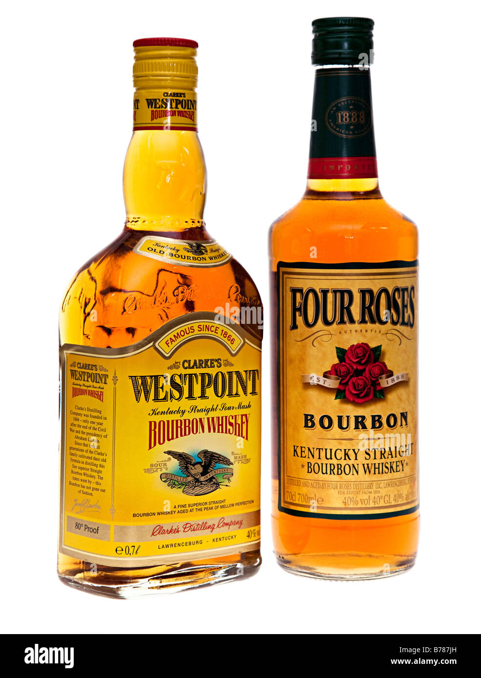 Zwei Flaschen amerikanischen Bourbon whiskey Stockfoto