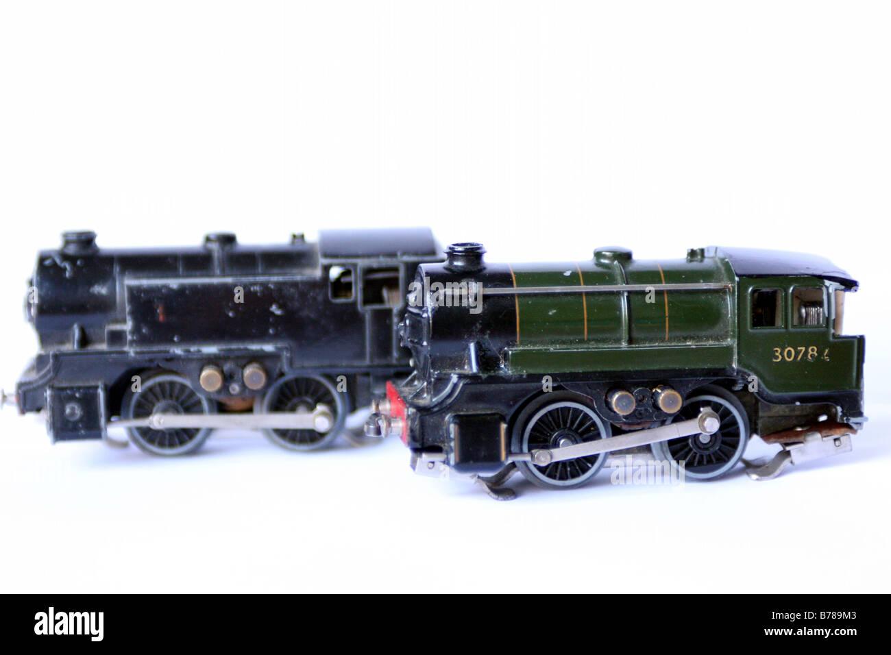 zwei Ttr Trix Zug Eisenbahn Modell Zug Lokomotiven in den 1950er Jahren Stockfoto