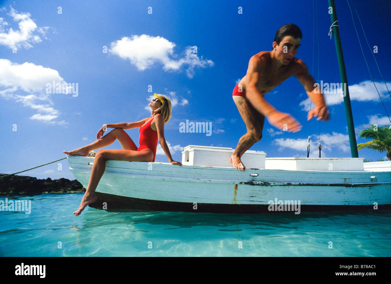 Paar auf Unterkunftstyp in Mexiko, Schwimmen Stockfoto