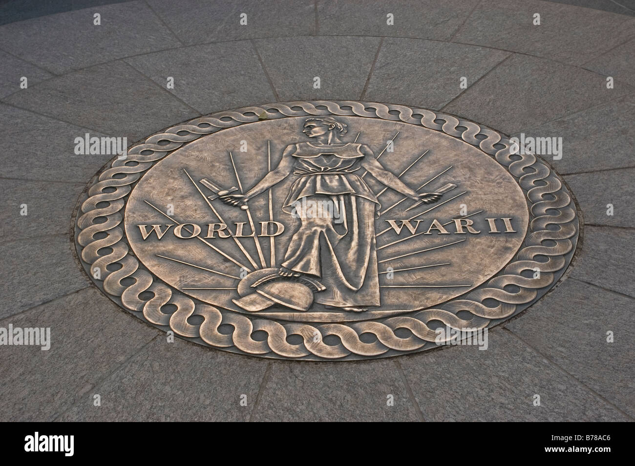 Gedenktafel für National World War II Memorial, Washington DC USA Stockfoto