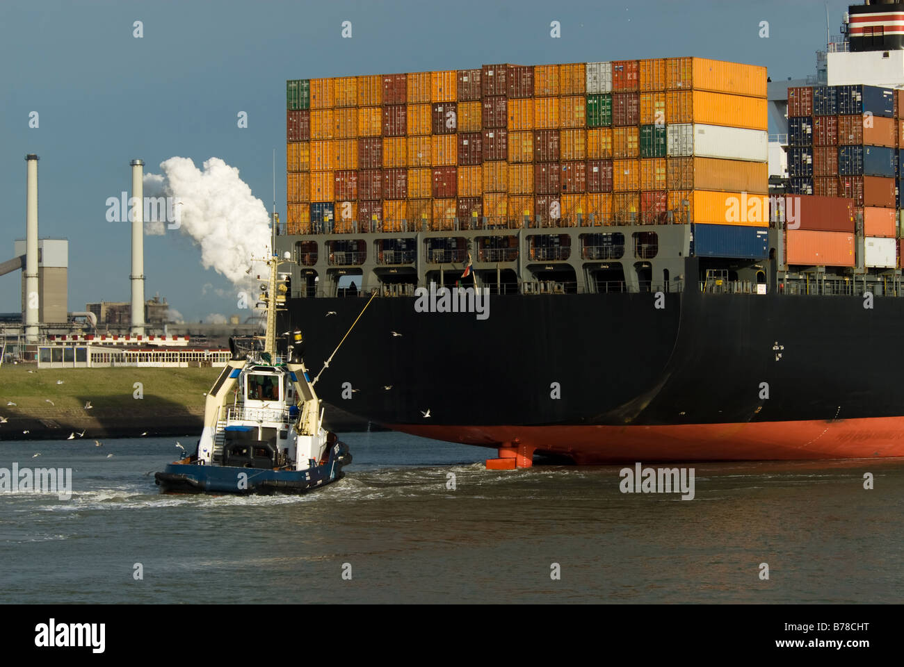 Containerschiff im Hafen von Ijmuiden, Niederlande Stockfoto
