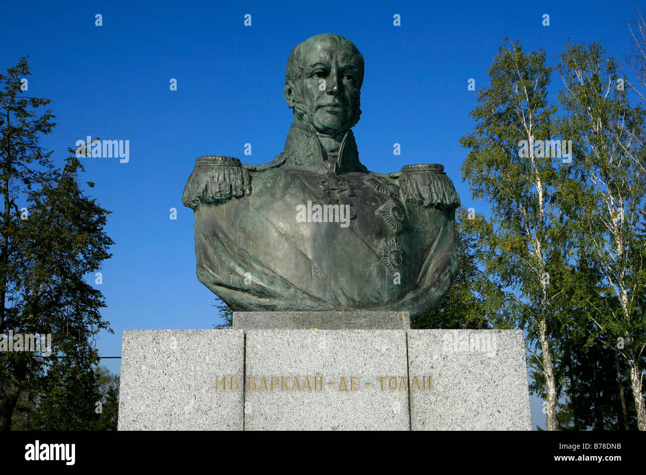 Statue des russischen Feldmarschall Michael Barclay de Tolly (1761-1818) in Borodino, Russland Stockfoto