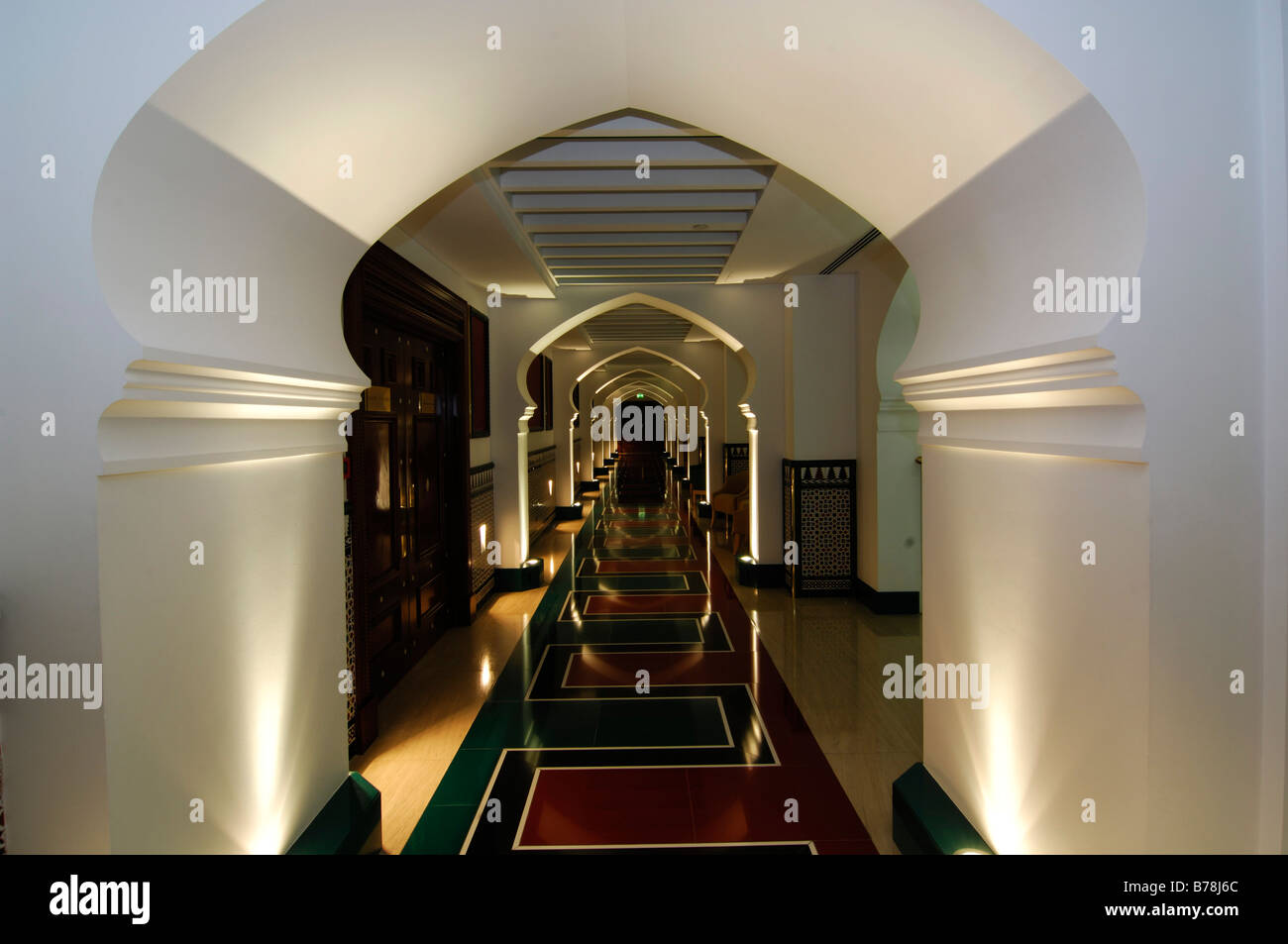 Korridor und Hotelzimmer, Burj al Arab, deluxe Hotel, Dubai, Vereinigte Arabische Emirate, Vereinigte Arabische Emirate, Naher Osten Stockfoto