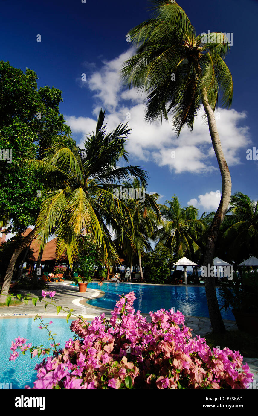 Poolbereich, Kurumba Resort, Malediven, Indischer Ozean Stockfoto