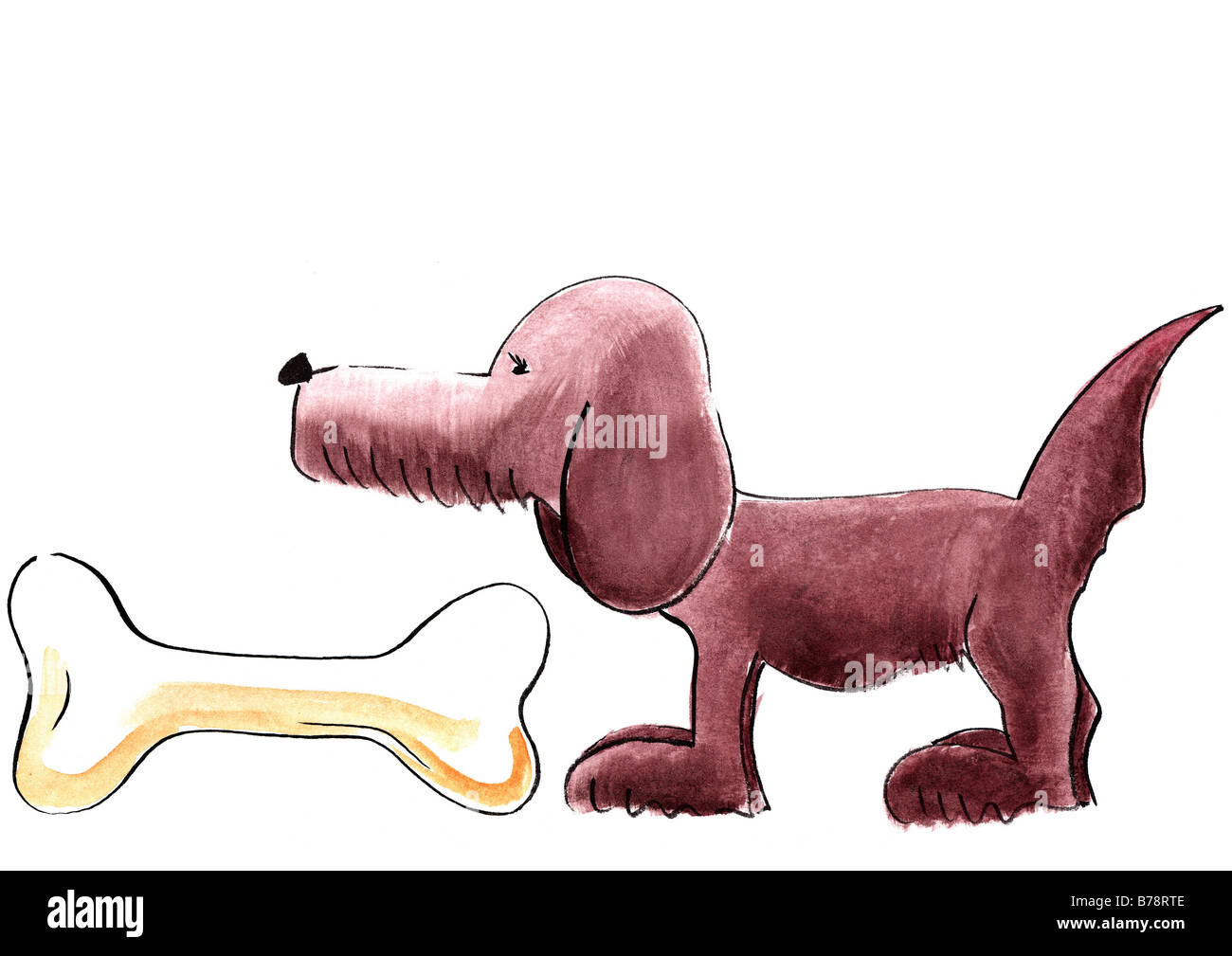 Abbildung, Hund mit großen Knochen Stockfoto