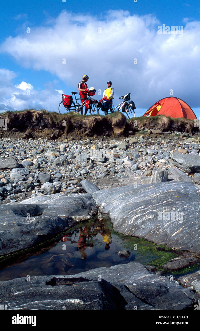 Radfahrer, camping, Connemara, Irland, Europa Stockfoto