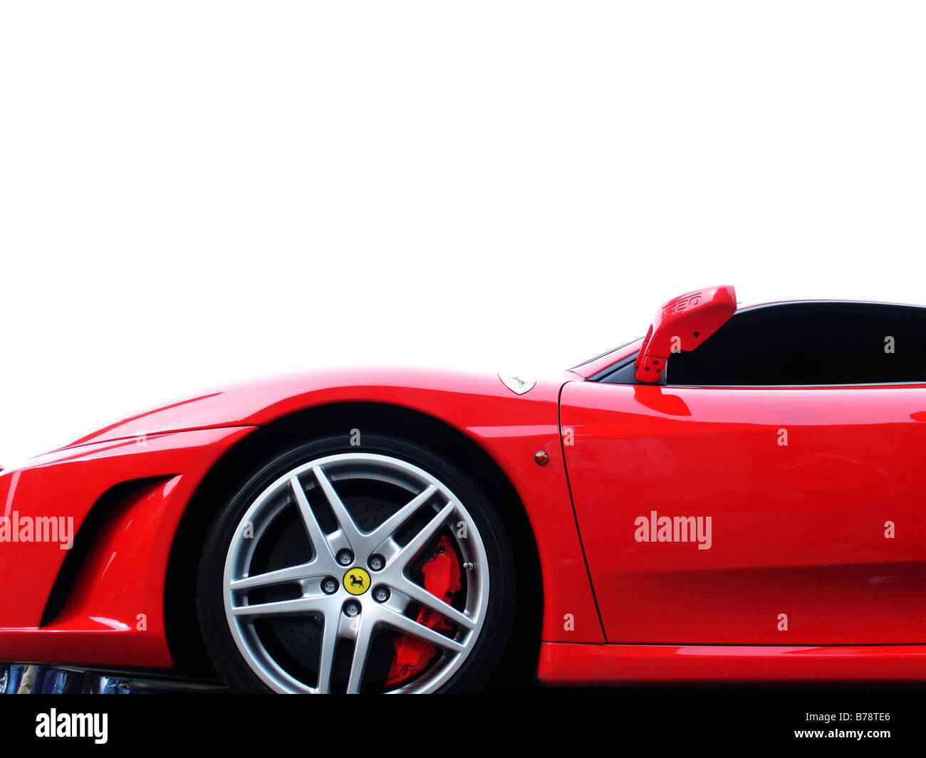 Seitenansicht von einem roten Ferarri Sportwagen Stockfoto