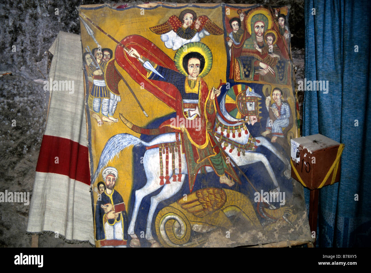 Religiöse Gemälde St George slaying einen Drachen Stockfoto