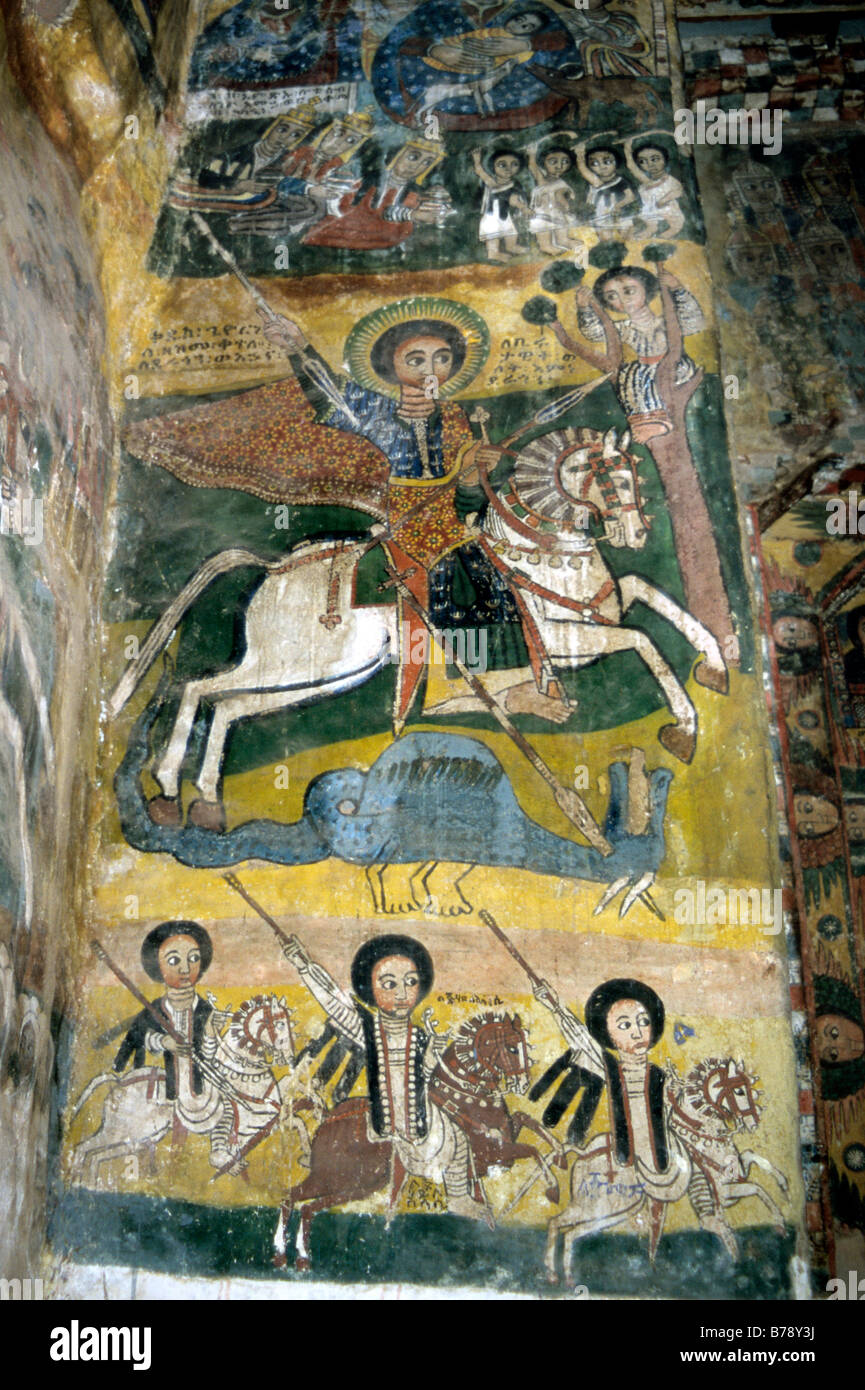 Religiöse Gemälde St George slaying einen Drachen Stockfoto