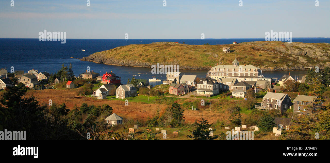 Island Inn und Monhegan Harbor, Monhegan Island, Maine, USA Stockfoto