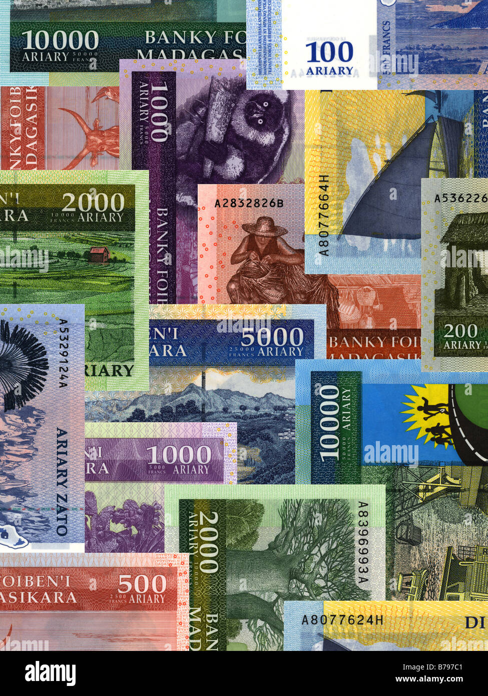 Montage der madagassische Ariary Banknoten Stockfoto