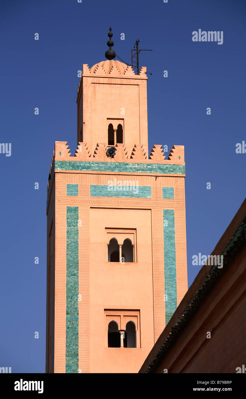 Ali Ben Youssef Minarett, Marrakesch, Marokko Stockfoto