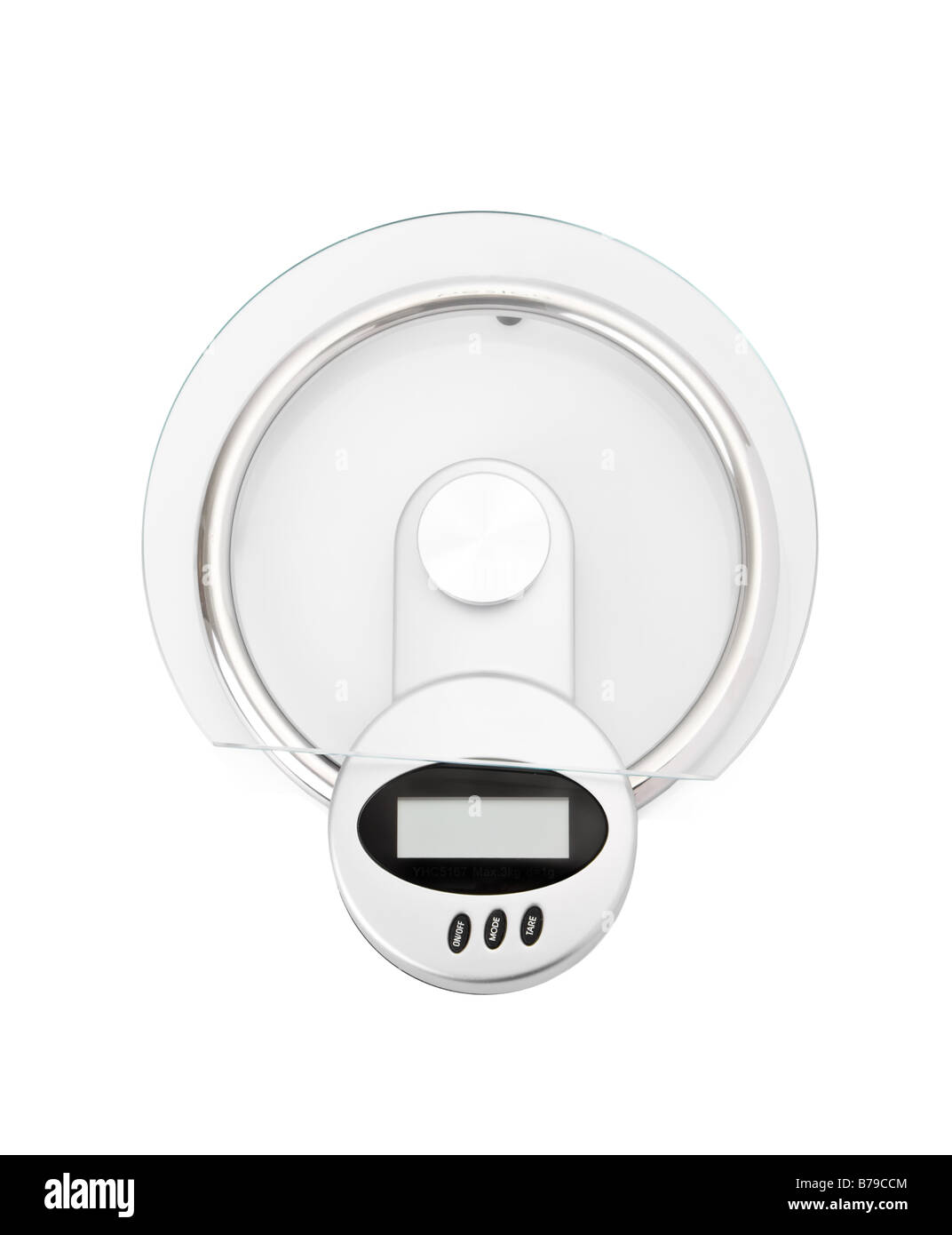 Moderne digitale Küchenwaage isoliert auf weißem Hintergrund Stockfoto